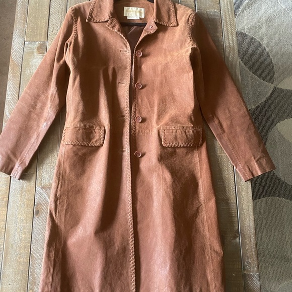 Margaret Godfrey suede long length leather jacket/trench. - Picture 9 of 9